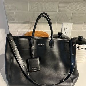 Prada black leather tote bag